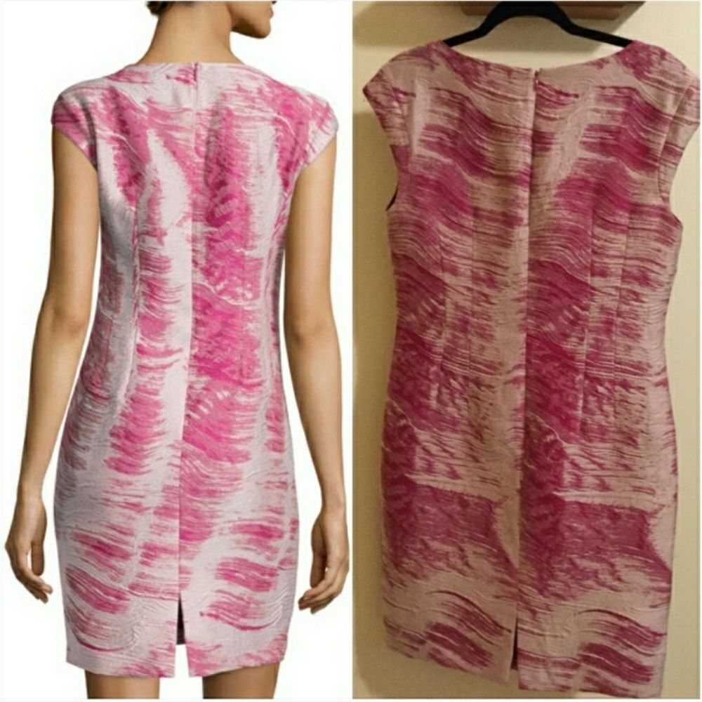 Josette  Cap -Sleeve Sheath Dress, Fuchsia - Picture 3 of 8